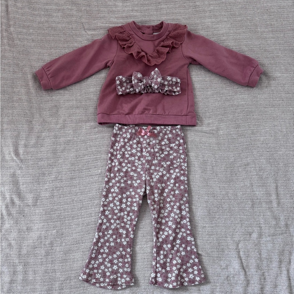 Nicole Miller baby girl matching sweater and bellbottoms